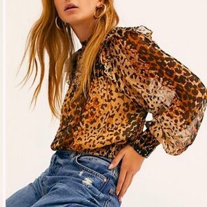 Free People Roma Animal-Printed Ruffled Blouse